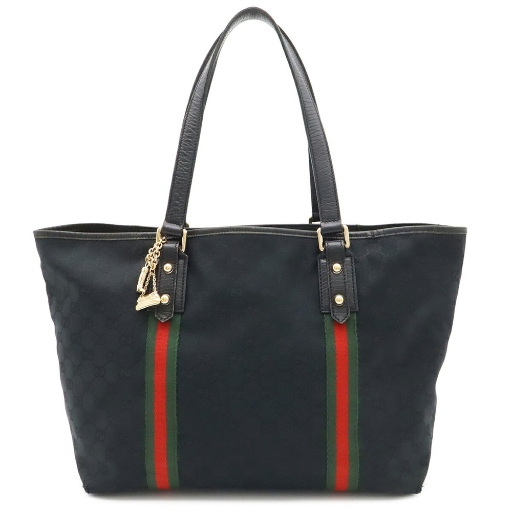 GUCCI GG Canvas Sherry Line Tote Bag/Shoulder Bag (Black, Red, Green) 139260